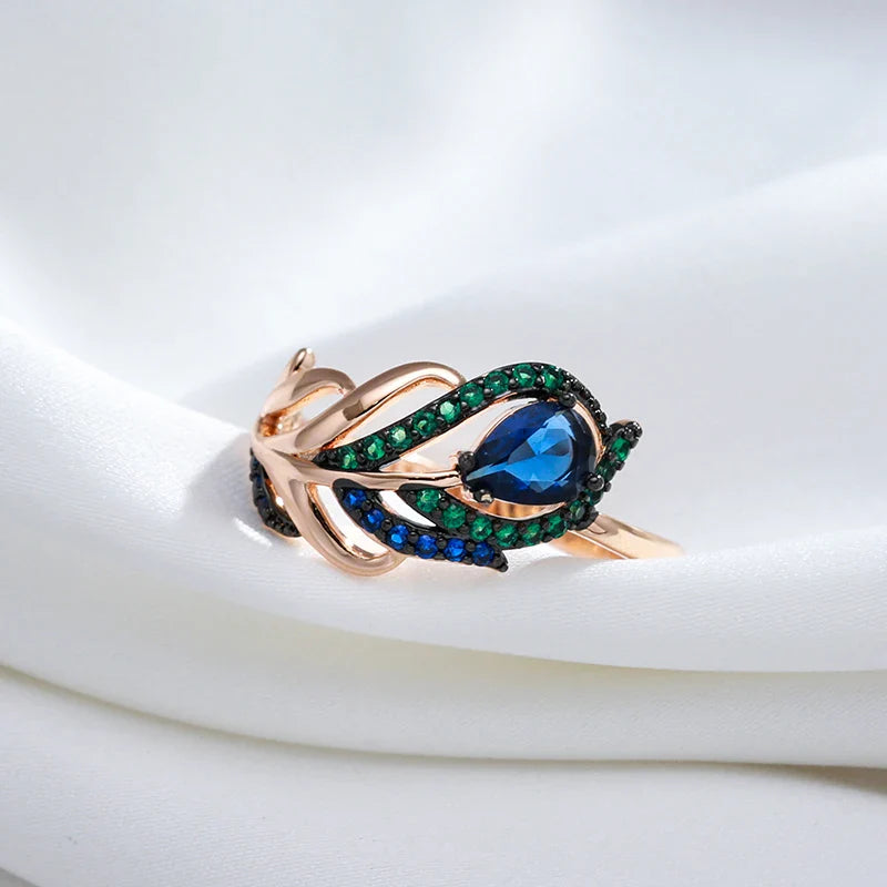 Blue Natural Zircon Ring Rose Gold Vintage Crystal Leaf Daily Fine Jewelry-Dollar Bargains Online Shopping Australia