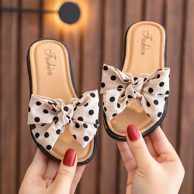 Bow Flats Open Toe Slide Sandals Non-slip Flip Flops Children Home Slippers Kids Girls Summer Cute Beach Slippers Shoe