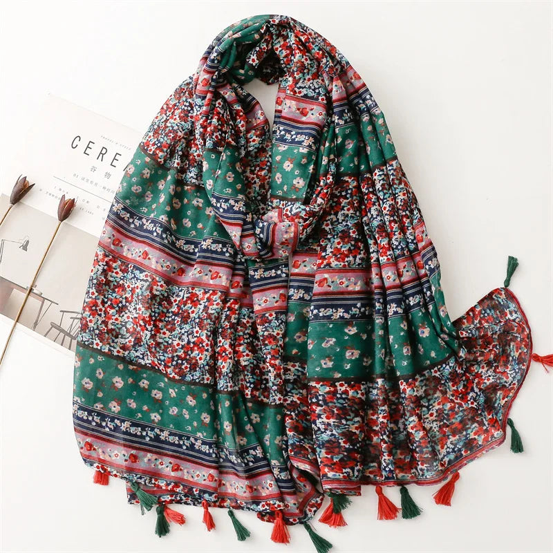 Polka Floral Fringe Viscose Shawl Scarf Lady High Quality Wrap Headband Muslim Hijab-Dollar Bargains Online Shopping Australia