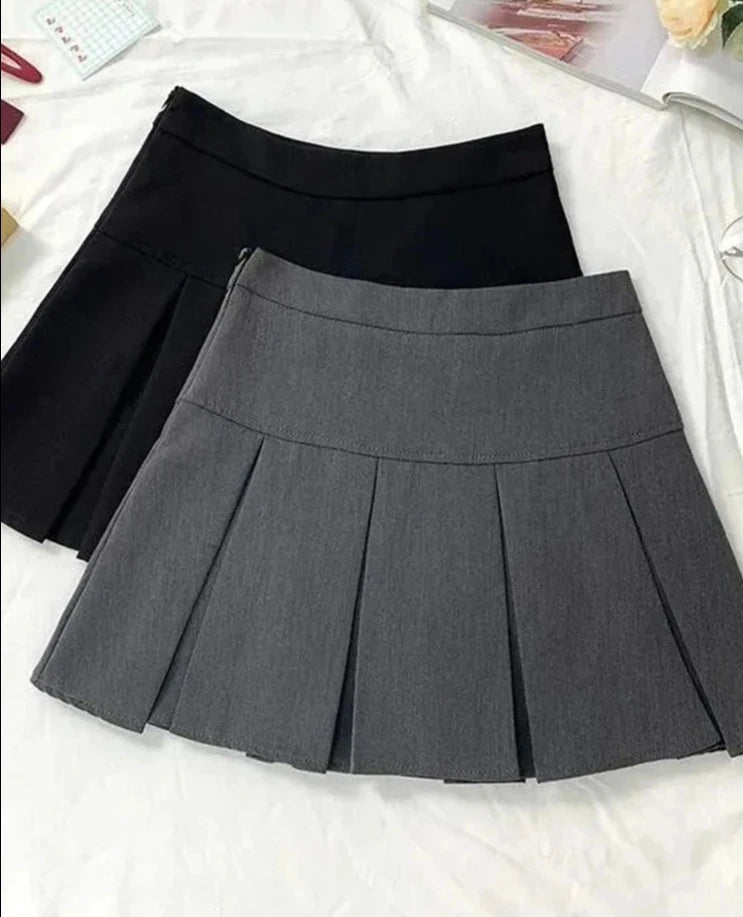 Vintage Gray Pleated Skirt Women Kawaii High Waist Mini Skirts Korean Fashion School Uniform Harajuku Streetwear Spring