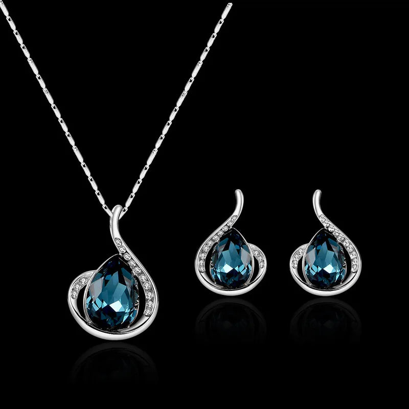 3pcs/set Jewelry Sets Women Elegant Waterdrop Rhinestone Pendant Necklace Hook Earrings Jewelry Set-Dollar Bargains Online Shopping Australia