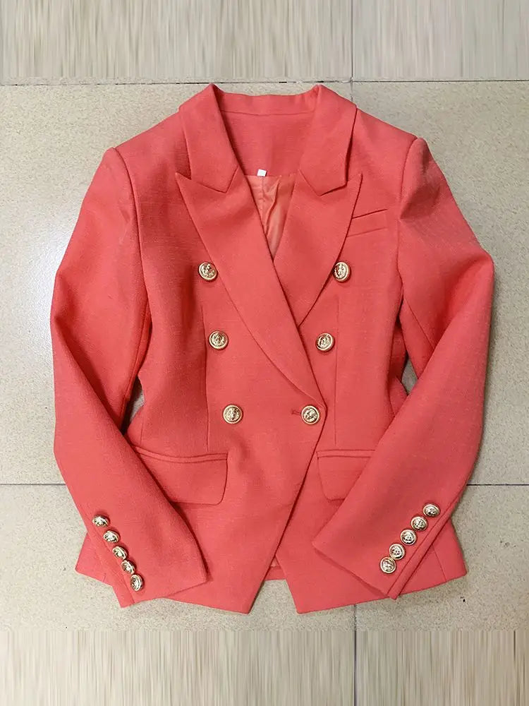 Classic Baroque Designer Jacket Women's Metal Lion Buttons Double Breasted Textured Blazer Mint Green-Dollar Bargains Online Shopping Australia