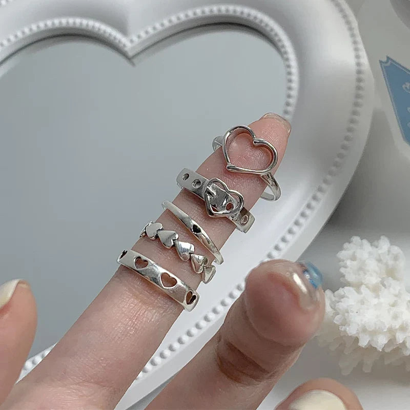 Heart Rings For Women Minimalist Aesthetic Drop Of Oil Open Rings Female Dinner Party Charming Ring Set Jewelry-Dollar Bargains Online Shopping Australia