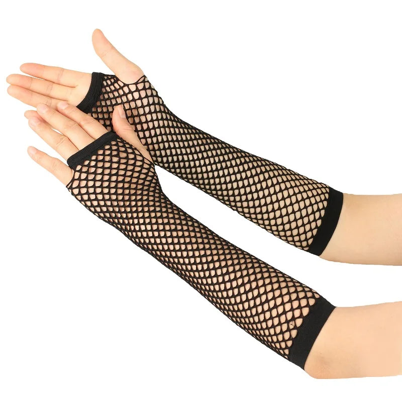 New Mesh Gloves Neon Fishnet Gloves Mittens Black Red Sheer Wear Fancy Dress for Womens Sexy Girls Punk Goth Dance Glove