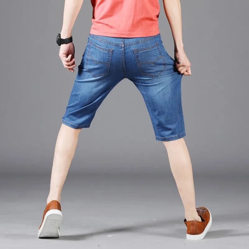 Denim Short Jeans For Men Thin Casual Fashion Summer Pants Elastic Straight Daily Fashion Trousers