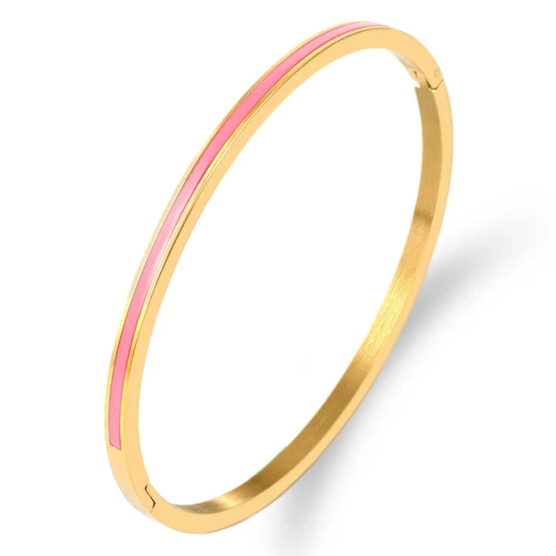 3mm Width Colorful Enamel Thin Bangles Stainless Steel Gold Color Cute Lover Bracelets for Women Trendy Jewelry-Dollar Bargains Online Shopping Australia