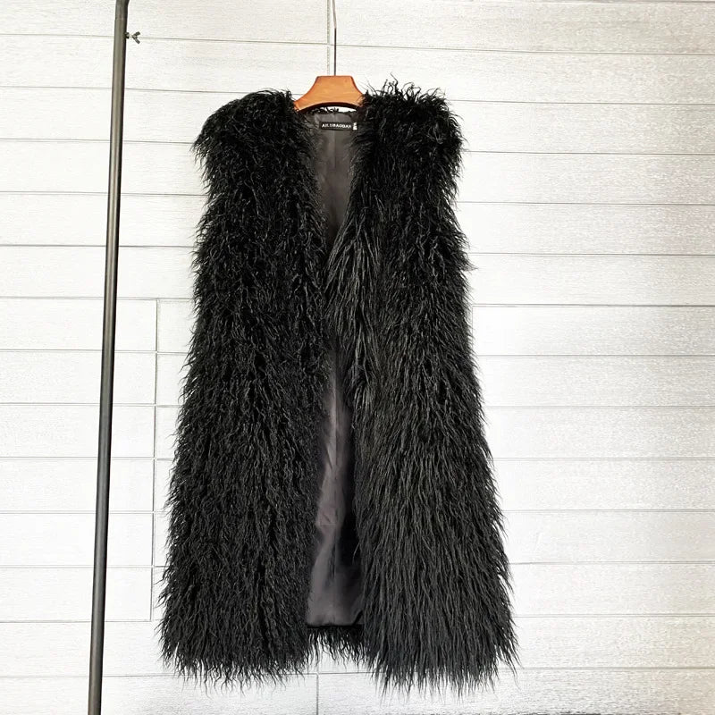 Faux Fur Women Long Vest Colorful Warm Faux Fur Big Size Plush Coats Female Jacket Autumn Winter Furry-Dollar Bargains Online Shopping Australia