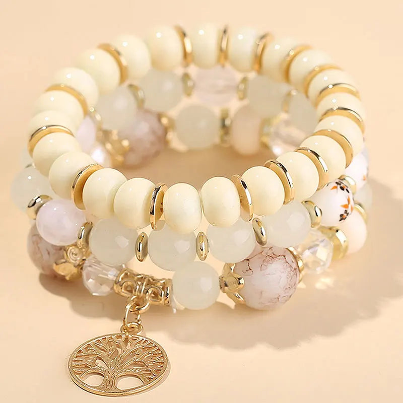 Bohemian Pink Crystal Beads Heart Charm Bracelets Women Girls Ethnic Tree Of Life Charm Wrap Bracelet-Dollar Bargains Online Shopping Australia