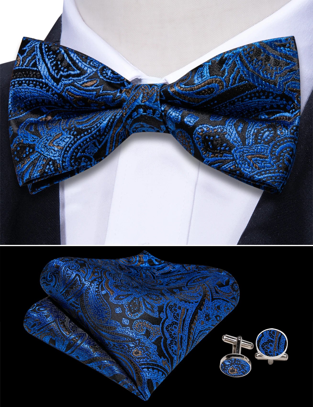 Cummerbund Men Silk Bowtie Pocket Square Cufflinks Sets Classic Paisley Male Accessories Wedding Party