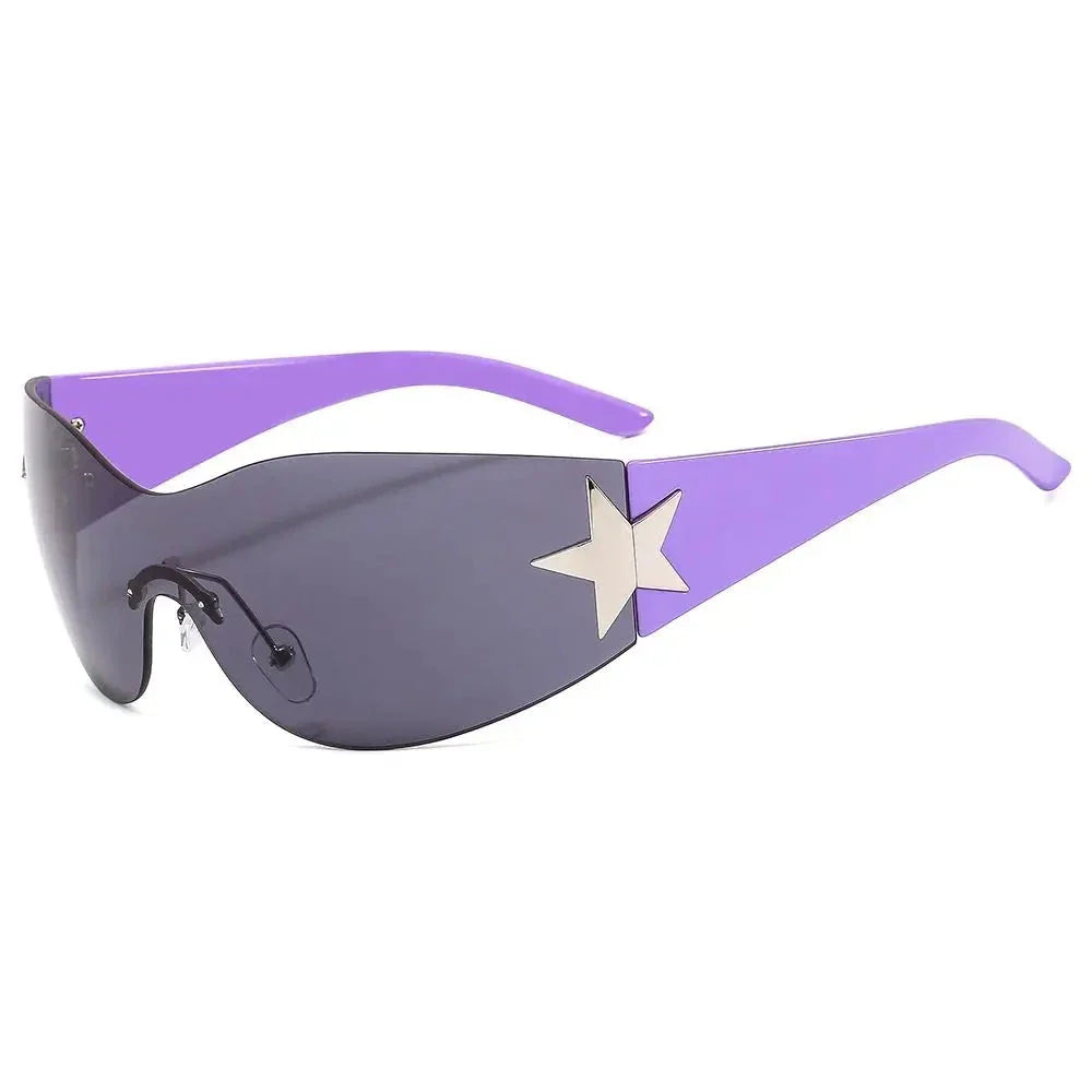 Punk Y2K Sunglasses Women Men Wrap Around Sun Glasses Shades Star Decoration Eyewear-Dollar Bargains Online Shopping Australia