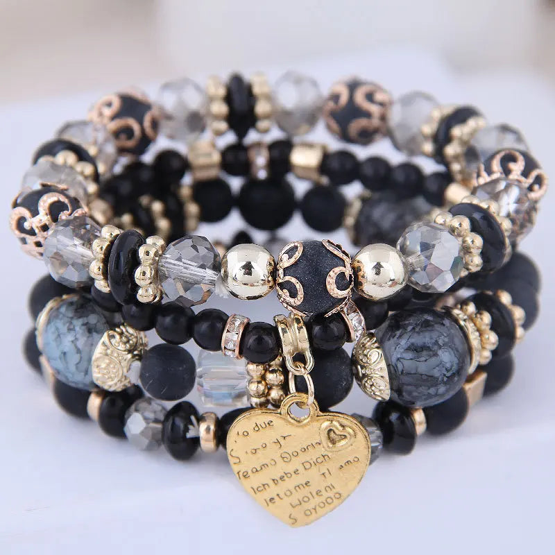 Bohemian Pink Crystal Beads Heart Charm Bracelets Women Girls Ethnic Tree Of Life Charm Wrap Bracelet-Dollar Bargains Online Shopping Australia