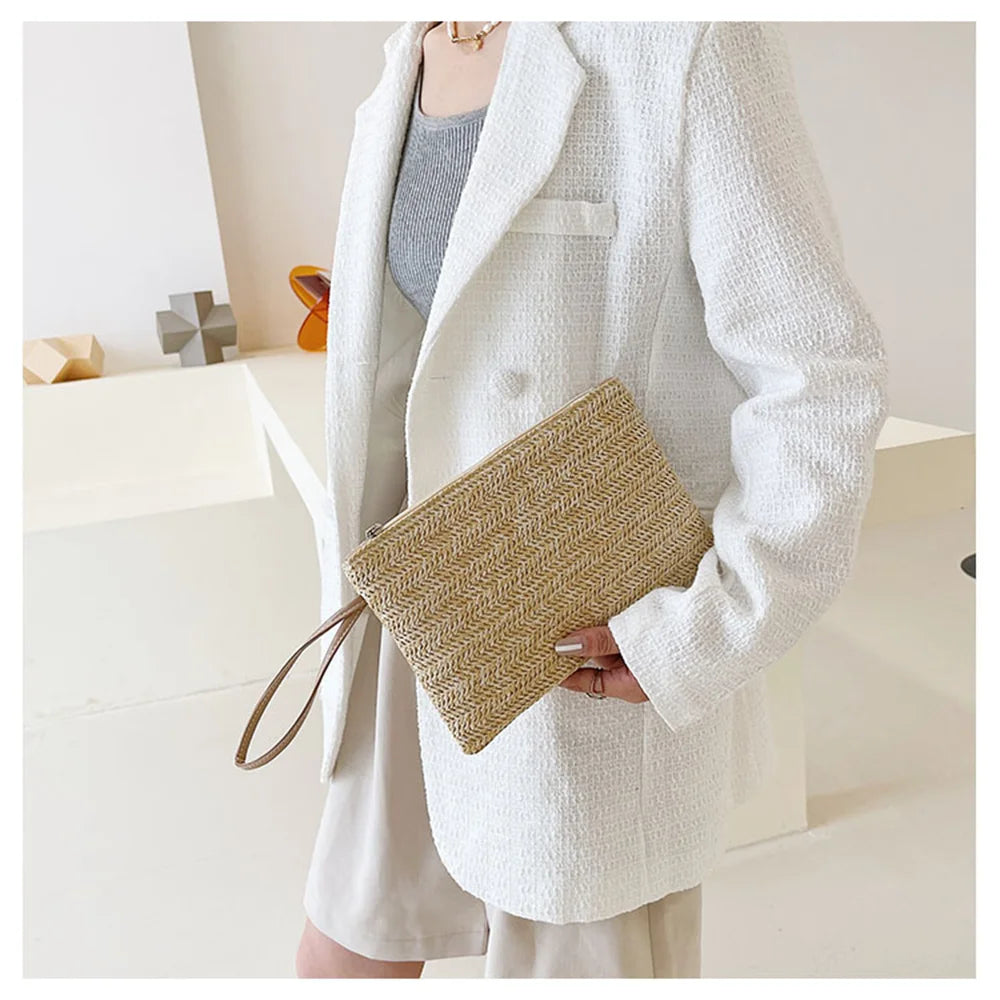 Straw Clutch Purses For Women New Summer Beach Handbags Wedding Envelope Wallet Simple Casual Shopping Bag Coin Purse