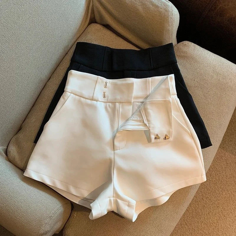 Streetwear Black Shorts Women Elegant High Waist White A Line Wide Leg Suit Short Sexy Club Slim Hot Short Pants