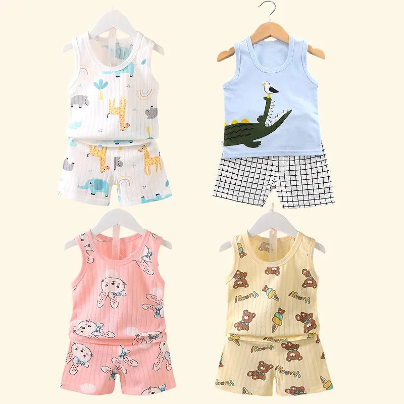 Children's Clothing Print Sleeveless Tops Shorts Cute Breathable Kids Summer Vest Shorts Set Tank Top for Baby Clothing Children-Dollar Bargains Online Shopping Australia