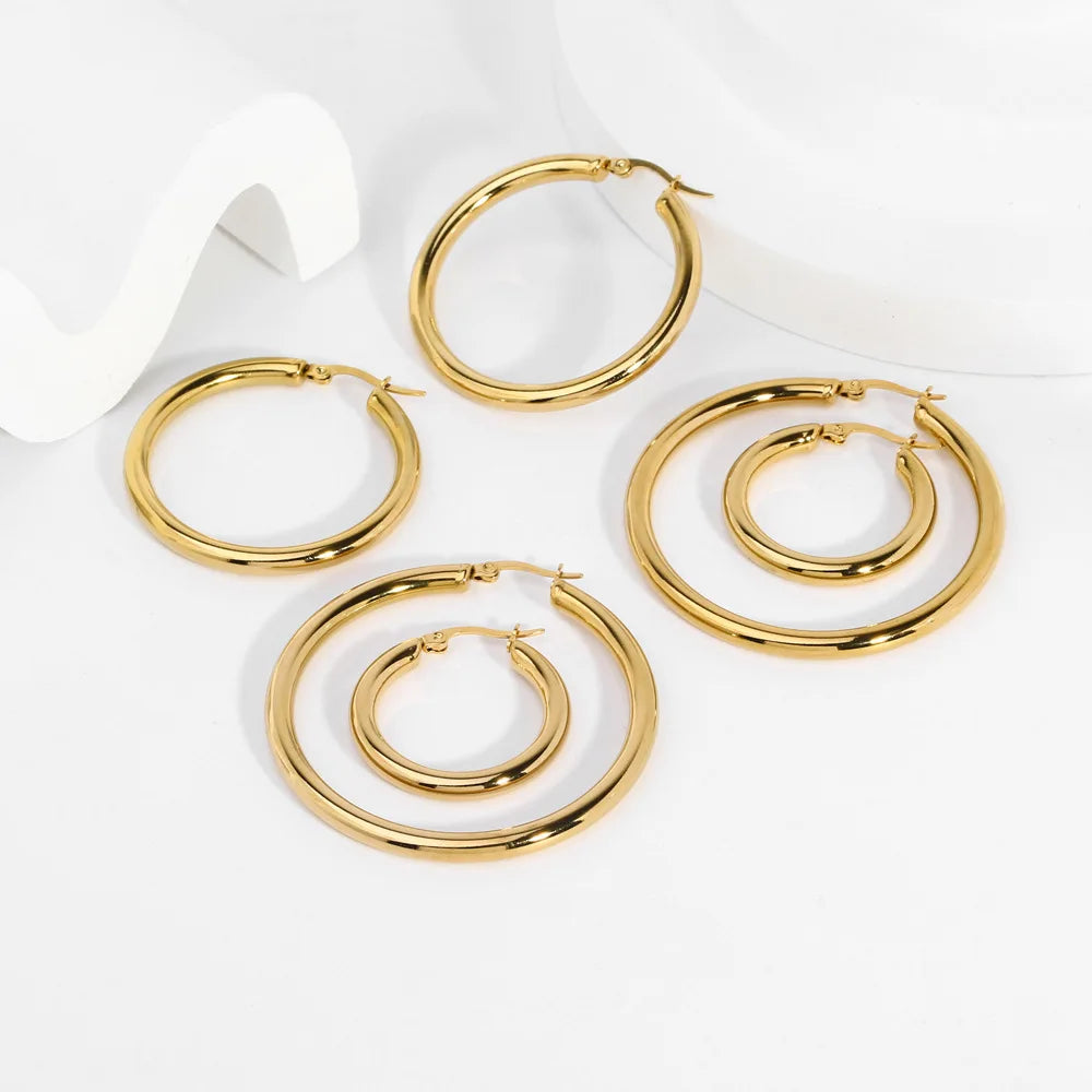 18k Gold Plated Stainless Steel Luxury Statement Circle Hoop Earring Women Teenager Girls Jewelry Non Tarnished-Dollar Bargains Online Shopping Australia