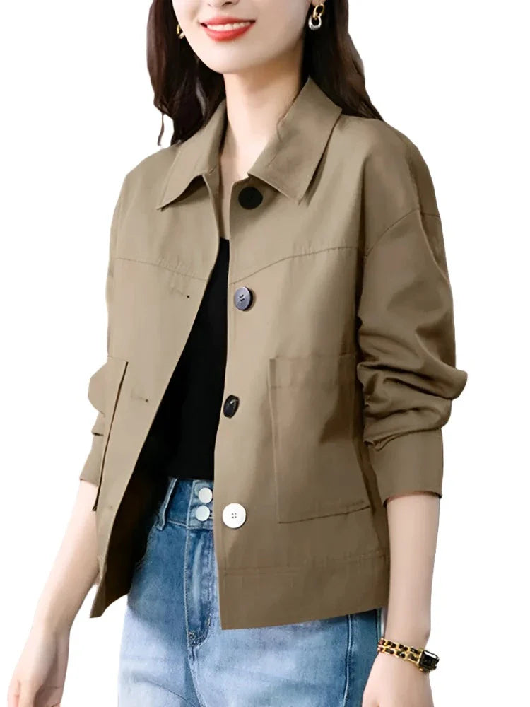 Woman Vintage Coats Female Casual Loose Outwear Long Sleeve Lapel Neck Solid Outwear Autumn Elegant Office Jackets-Dollar Bargains Online Shopping Australia