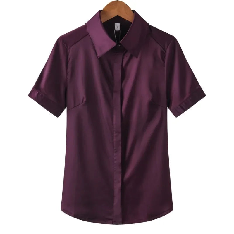 Simulation Silk Shirt Women's Short Sleeve New Wild Elastic Solid Color Thin Top-Dollar Bargains Online Shopping Australia