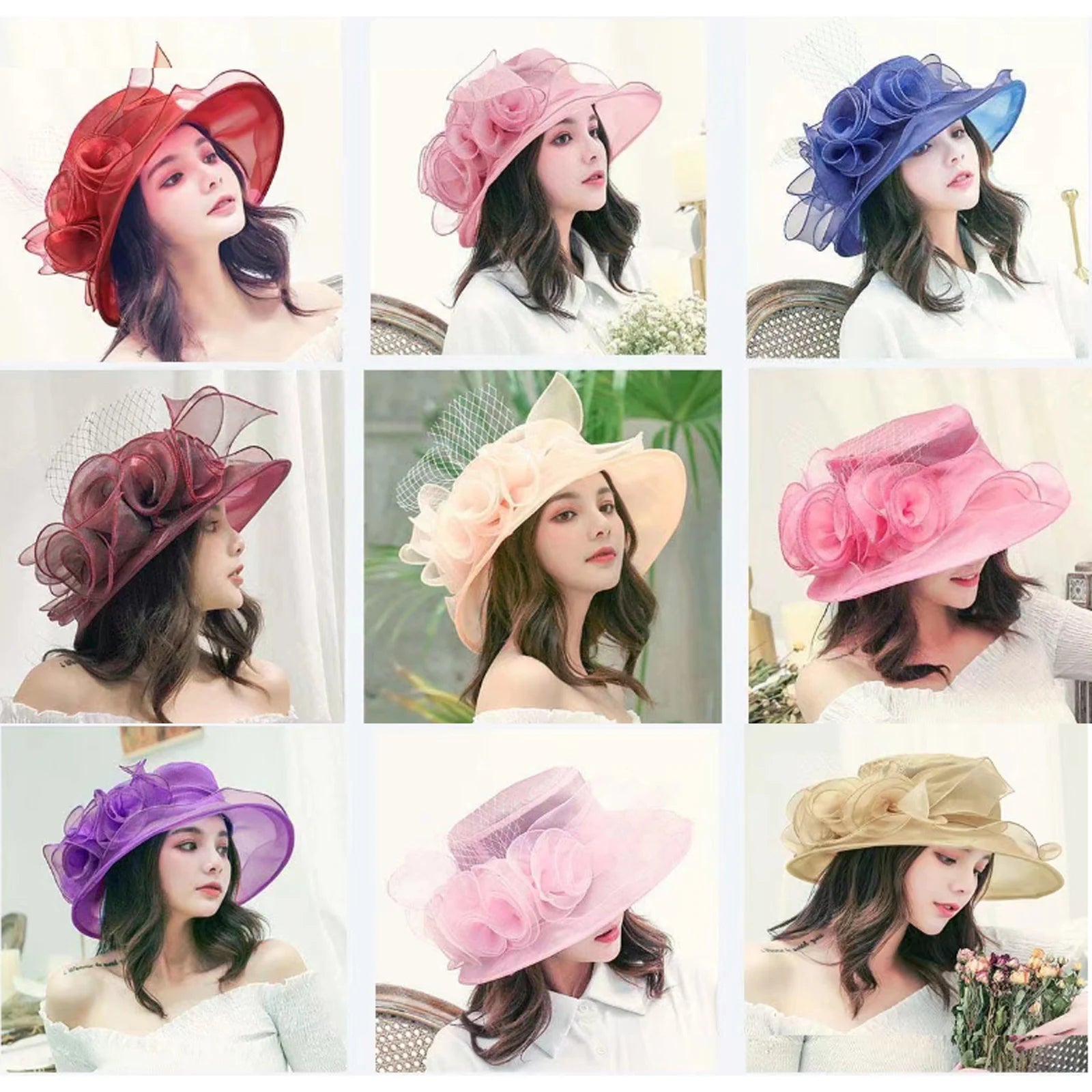 Elegant Bow Lady Hat Summer Organza Wide Brim Sunscreen Kentucky Derby Hats For Women Church Wedding Beach Sun Cap Foldable