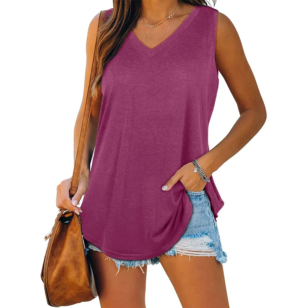 Womens Tank Tops V Neck Basic Solid Color Casual Flowy Summer Sleeveless-Dollar Bargains Online Shopping Australia