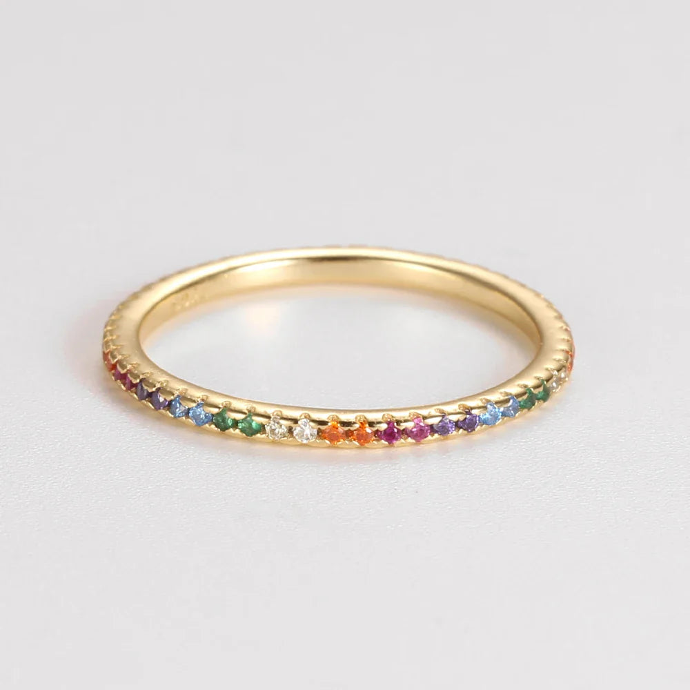 Real 925 Sterling Silver Colorful CZ Rings Stack-able Personalized Gold Color Platinum Plated for Women Fine-Dollar Bargains Online Shopping Australia