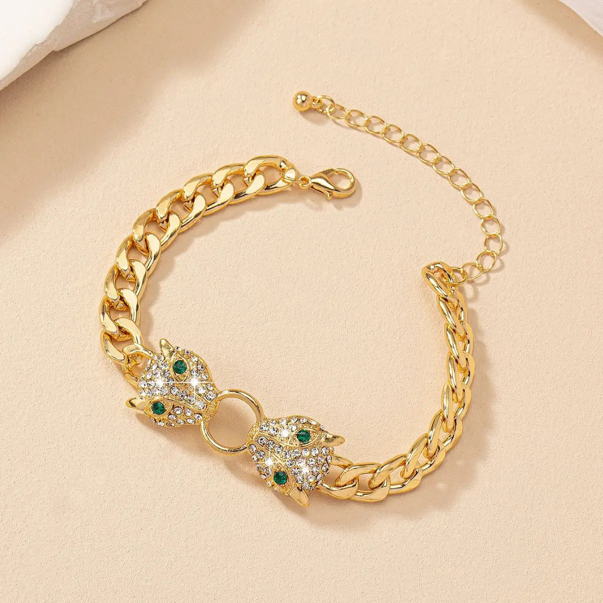 Hip-hop Gold Plated Rhinestone Leoprad Head Necklace Jewelry Set for Women Fashion Animal Pendant Metal Chain Men's Bracelet-Dollar Bargains Online Shopping Australia