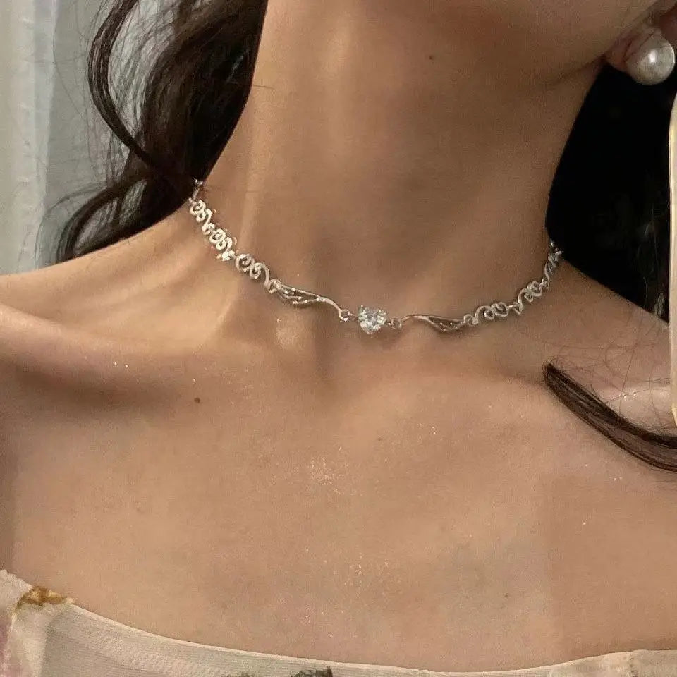 Kpop Heart Necklace French Lucky Bean Love Clavicle Chain Korean Simple Female double layer Necklace Female Pendant for Women-Dollar Bargains Online Shopping Australia