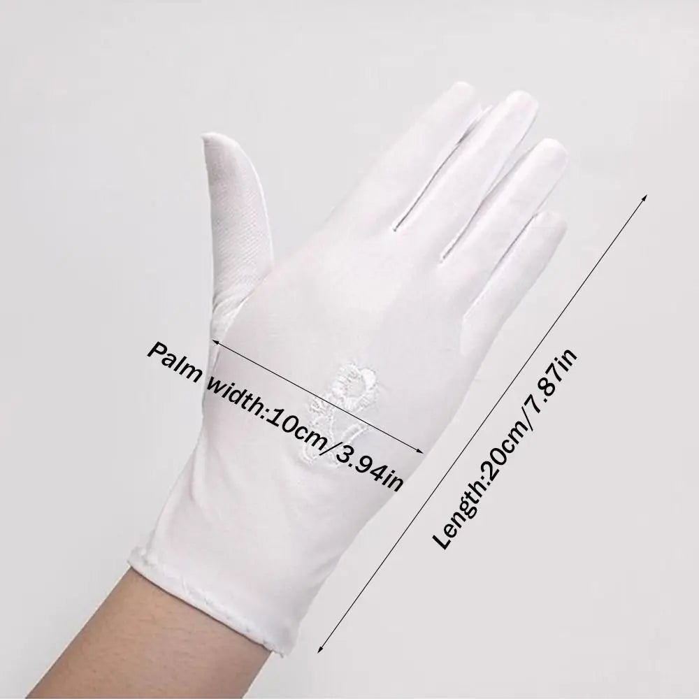 Elastic Sun Protection Gloves Outdoor Thin Embroidered Driving Gloves Full Finger Mitts Girls