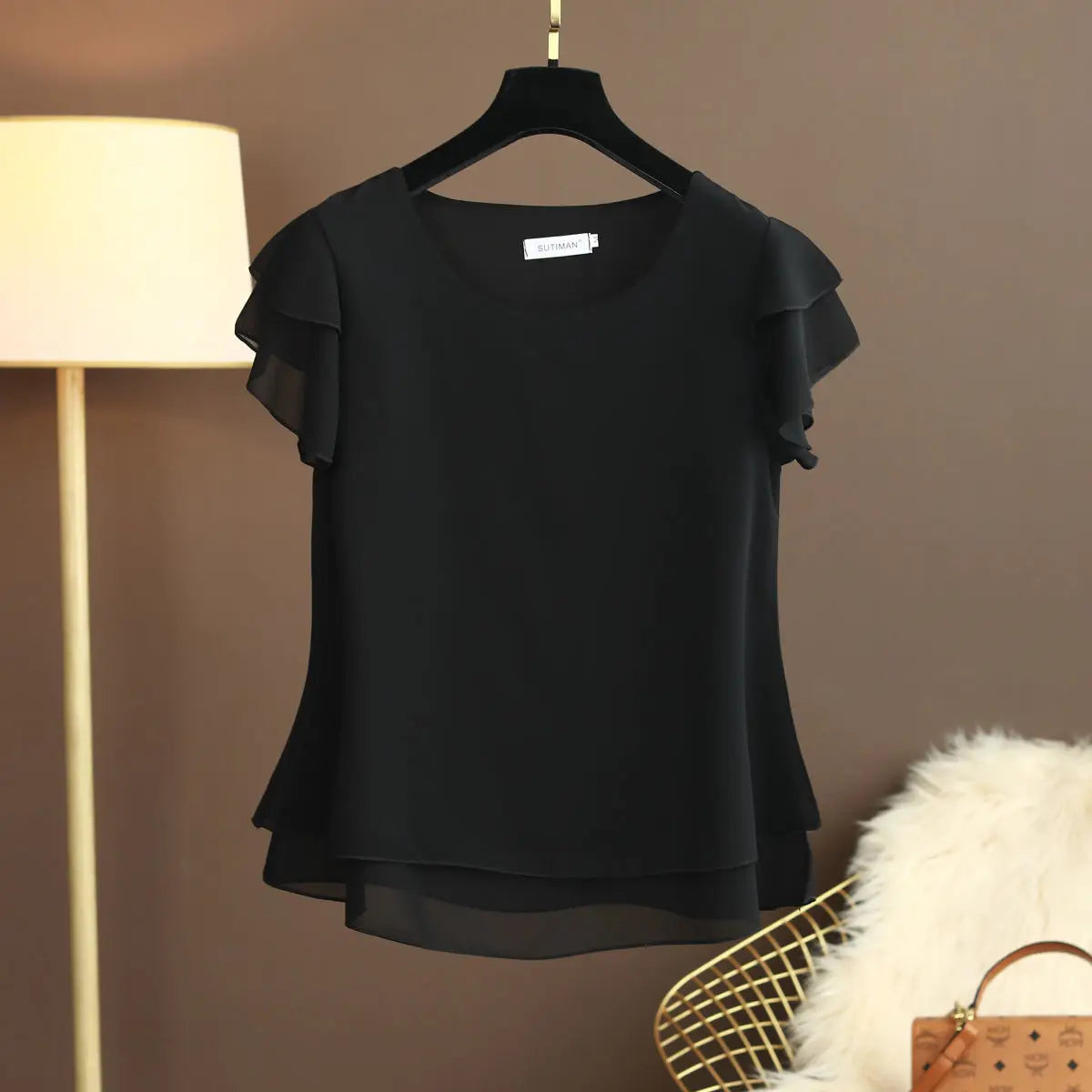 Women Blouse Loose O-Neck Chiffon Shirt Female Short Sleeve Oversized Shirts-Dollar Bargains Online Shopping Australia