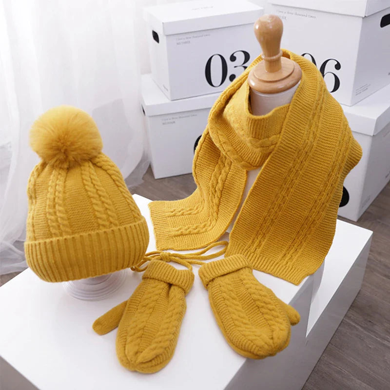 3PCS Baby Winter Hat Scarf Glove Children Hat Knitted Caps Windproof Kids Ear Protection Hat for Boys Girls Outdoor Infant Stuff-Dollar Bargains Online Shopping Australia