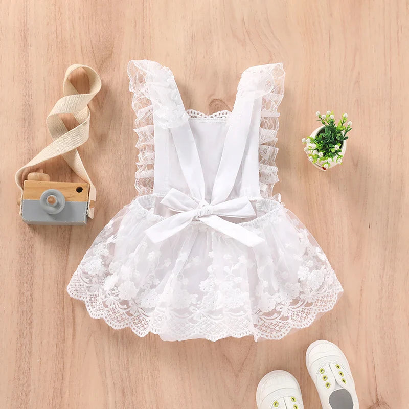 Baby Lace Bodysuit Toddler Embroidered Flowers Girls One Piece-Dollar Bargains Online Shopping Australia