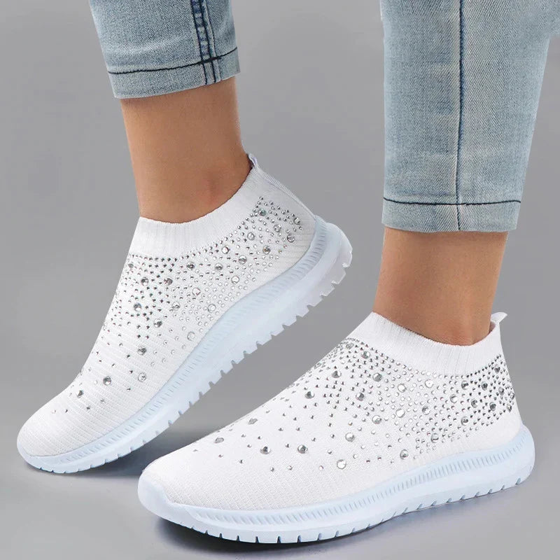 Crystal Breathable Mesh Sneaker Shoes for Women Comfortable Soft Bottom Flats Plus Non Slip-Dollar Bargains Online Shopping Australia