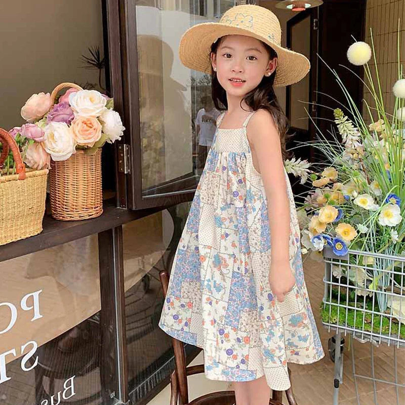 Girls Strap Dress Plaid Flower New Casual Dress Sweet Long Dress-Dollar Bargains Online Shopping Australia