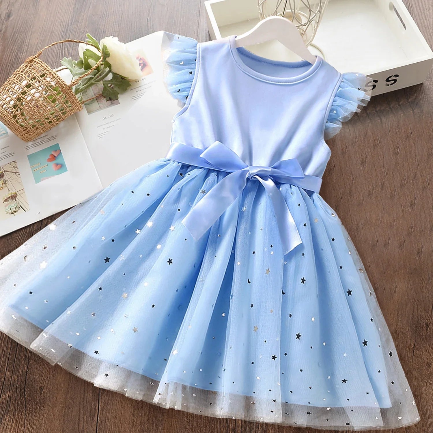 Girls Summer Sleeves Sequins Mesh Dresses for Kids Girls Princess Dress Baby Girl Casual Wear-Dollar Bargains Online Shopping Australia