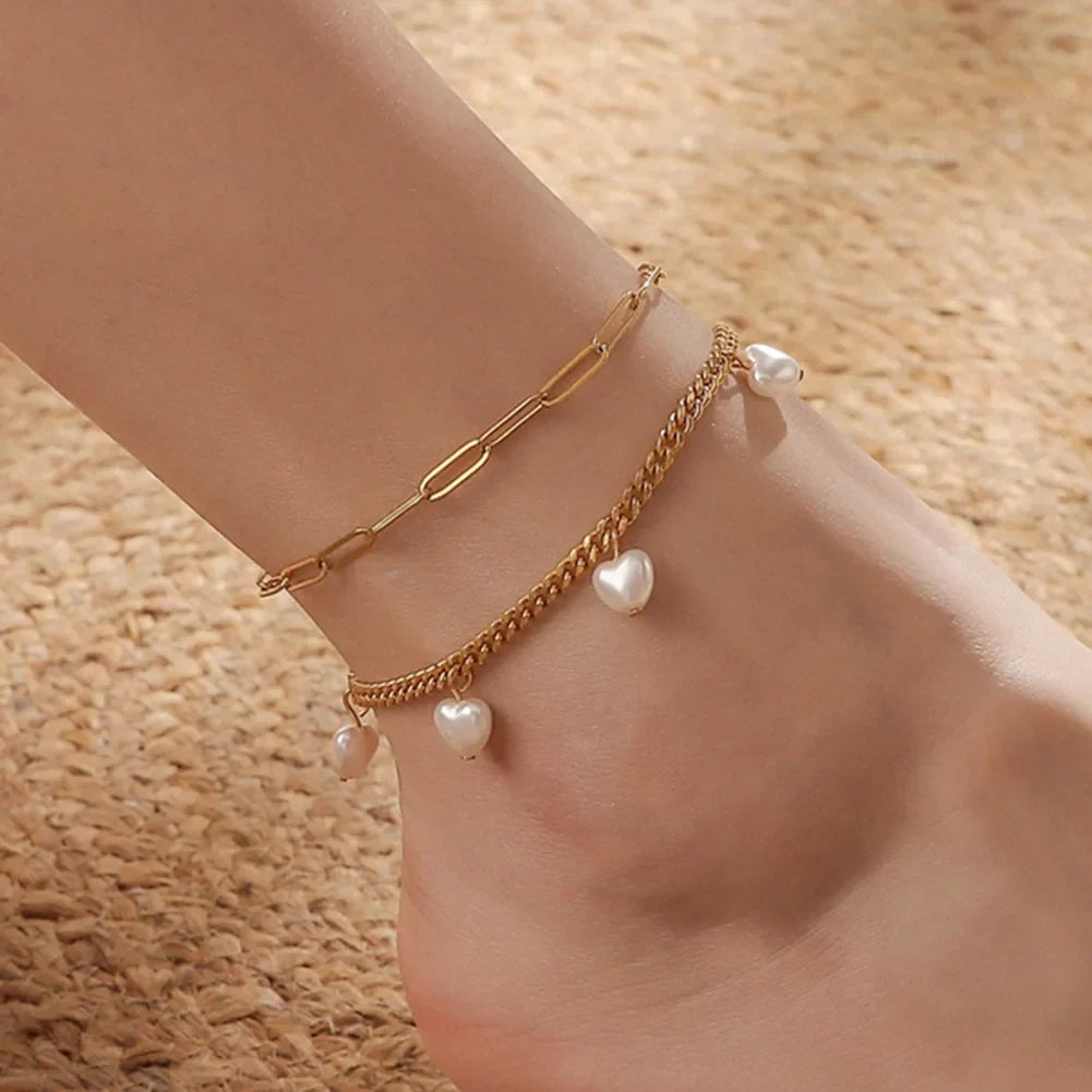 Pearl Bead Anklet for Women Foot Jewelry Accessories Stainless Steel Leg Bracelet Trend Body Chain Aesthetic Barefoot Decorate-Dollar Bargains Online Shopping Australia