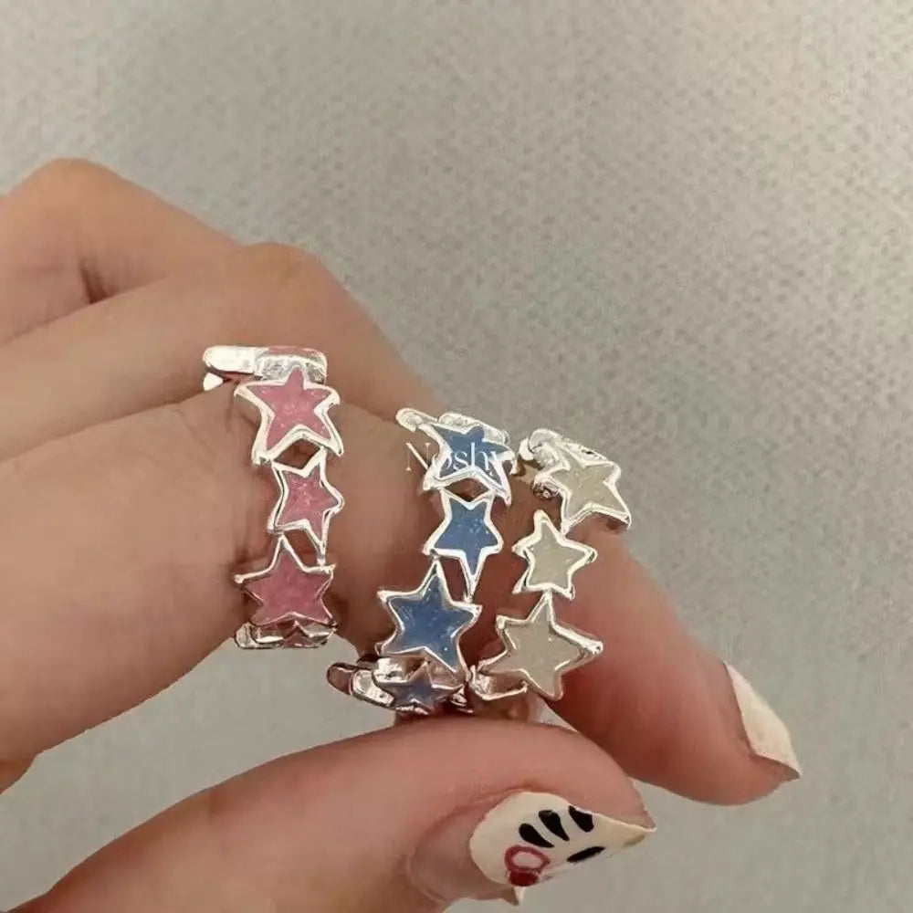 Fashion Vintage Enamel Pink Star Rings for Women Girls Cool Sweet Y2K Blue Twisted Star Open Ring Party Gift Jewelry Accessories-Dollar Bargains Online Shopping Australia