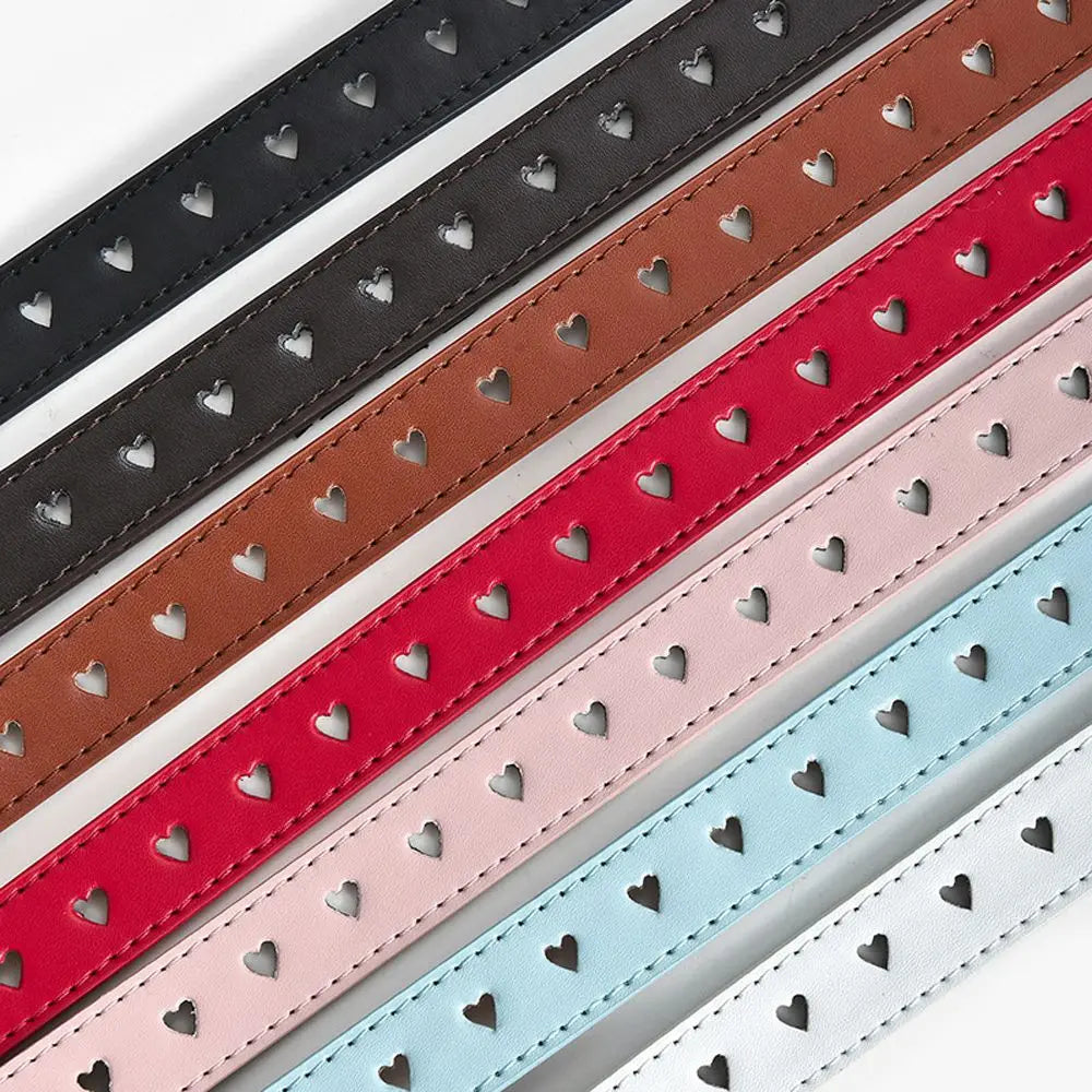 Children Faux Leather Belt Kids Cute Peach Heart Buckle Belts For Girls Solid Waistband Love Heart Eyelet Grommet Waist Belt