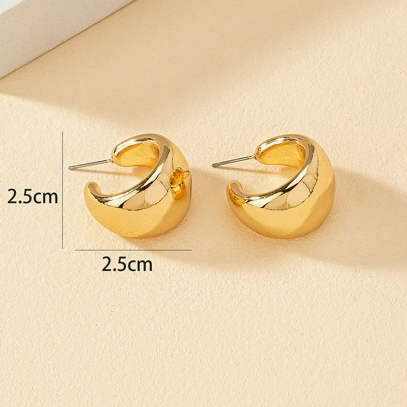 Round Chunky Earrings for Women Lightweight Smooth Metal Open Thick Hoops-Dollar Bargains Online Shopping Australia