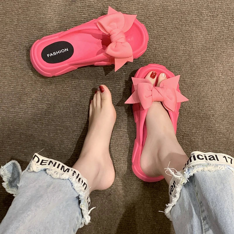 Fashion Bowknot Platform Flip Flop for Women Beach Non Slip Wedge Slippers Woman Thick Sole Clip Toe Slides Sandals-Dollar Bargains Online Shopping Australia