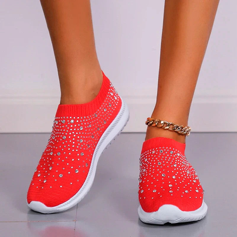 Crystal Breathable Mesh Sneaker Shoes for Women Comfortable Soft Bottom Flats Plus Non Slip-Dollar Bargains Online Shopping Australia