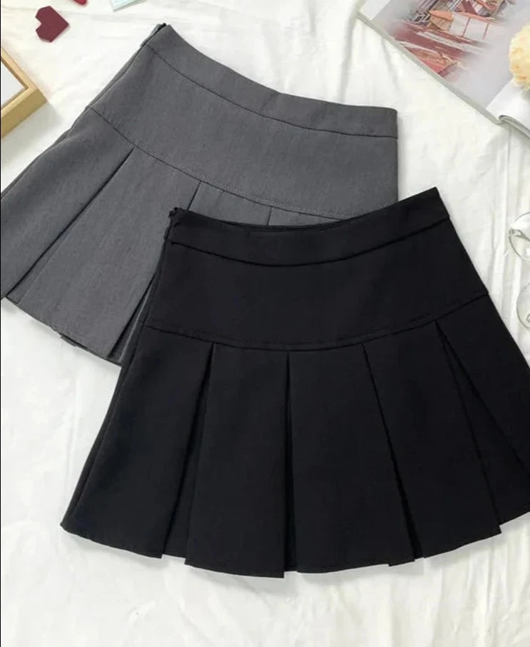 Vintage Gray Pleated Skirt Women Kawaii High Waist Mini Skirts Korean Fashion School Uniform Harajuku Streetwear Spring