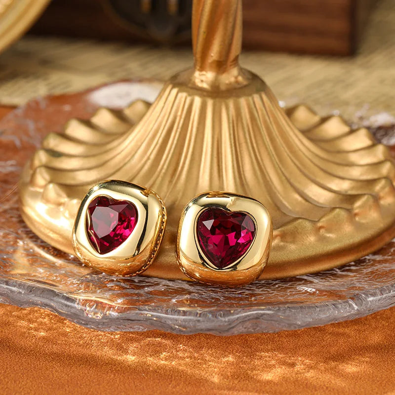 Vintage Earrings Vintage Geometric Red Heart Shaped Earrings Elegant And Fashionable Women's Light Luxury New Year Earrings-Dollar Bargains Online Shopping Australia