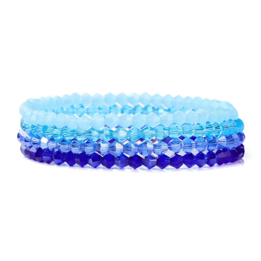 4Pcs/set Shinning Crystal Beads Elastic Bracelet Bohemian Faceted Colorful Crystal Glass Beaded Bracelet Bangles Set For Women-Dollar Bargains Online Shopping Australia