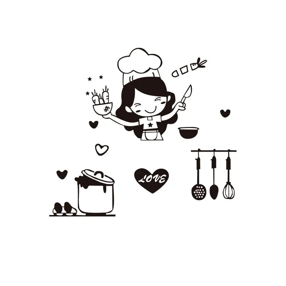 Happy Girl Chef Loves Cooking Wall Sticker Restaurant Bar Kitchen Dining Room Fridge Light Switch Decal DIY Art Home Decor-Dollar Bargains Online Shopping Australia