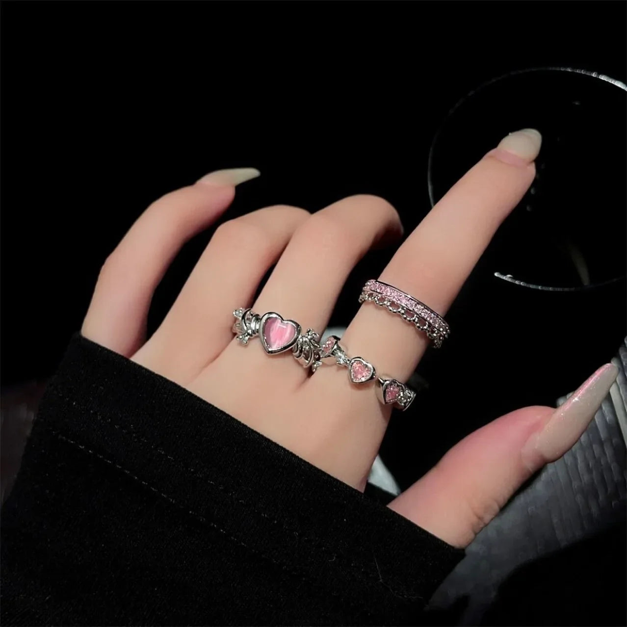 3 Pcs/set Y2K Purple Color Heart Zircon Rings for Women Fashion Retro Gothic Shiny Queen Ring-Dollar Bargains Online Shopping Australia