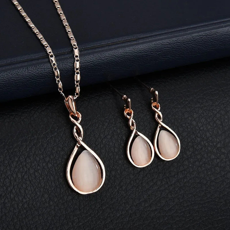 3pcs/set Jewelry Sets Women Elegant Waterdrop Rhinestone Pendant Necklace Hook Earrings Jewelry Set-Dollar Bargains Online Shopping Australia