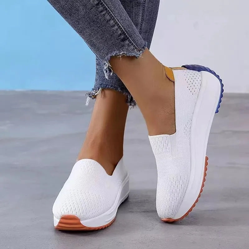 Spring Women Sneakers Mesh Flats Thick Sole Wedge Slip-on Female Shoes Lady Breathable Cozy Concise Casual Sports Walking Shoes-Dollar Bargains Online Shopping Australia