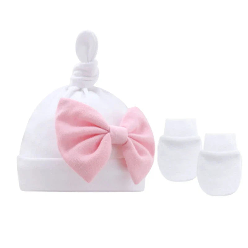 Newborn Bun Knot Hat Baby Hospital Hat Glove Set Boys Girls Unisex Headwear-Dollar Bargains Online Shopping Australia