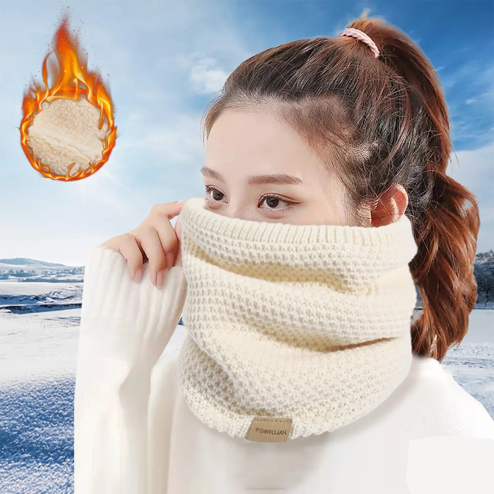 Knitted Scarf Winter Warm Snood Scarves Solid Thicken Wool Fur Neck Warmer Unisex Men Neck Scarfs Ring Female Pullover Scarf