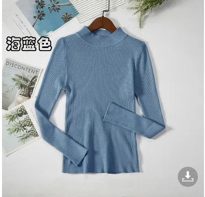 Sweater Top Women Ribbed Soft Mock Neck Elastic Pullover Warm Solid Color Slim Jumper-Dollar Bargains Online Shopping Australia