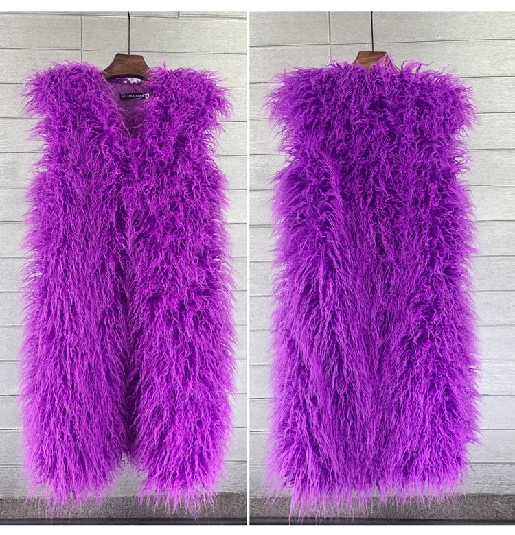 Faux Fur Women Long Vest Colorful Warm Faux Fur Big Size Plush Coats Female Jacket Autumn Winter Furry-Dollar Bargains Online Shopping Australia